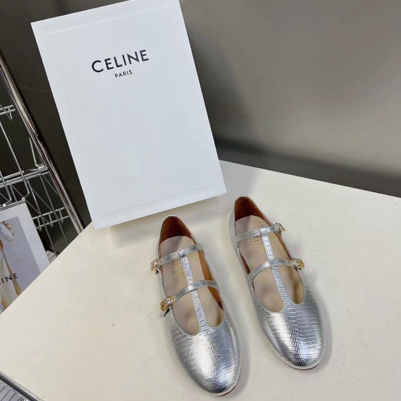 Celine Shoes - Celine metallic Mary Jane ballerinas 38